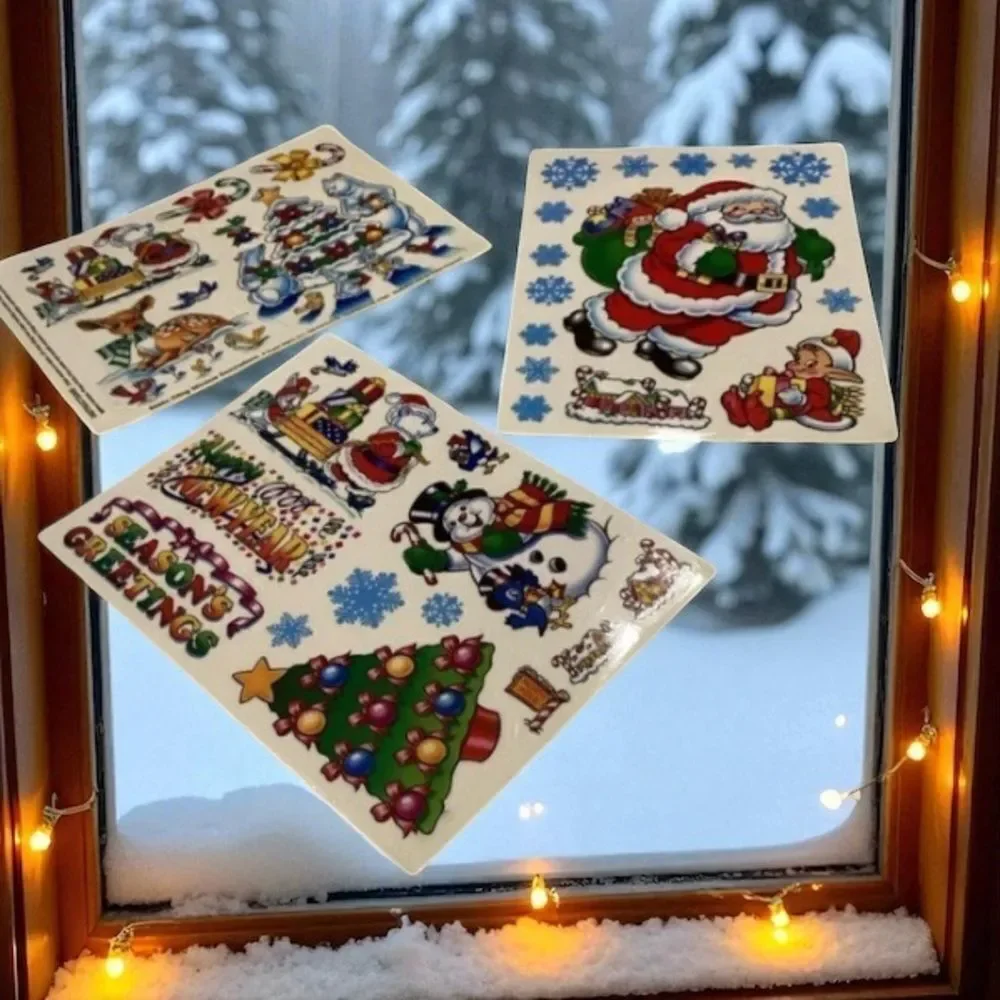 Vintage 3 Sheets of Christmas Static Cling Window Decoration